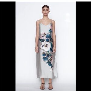 Gorgeous hand painted floral print satin slip dress with eyelet buttons